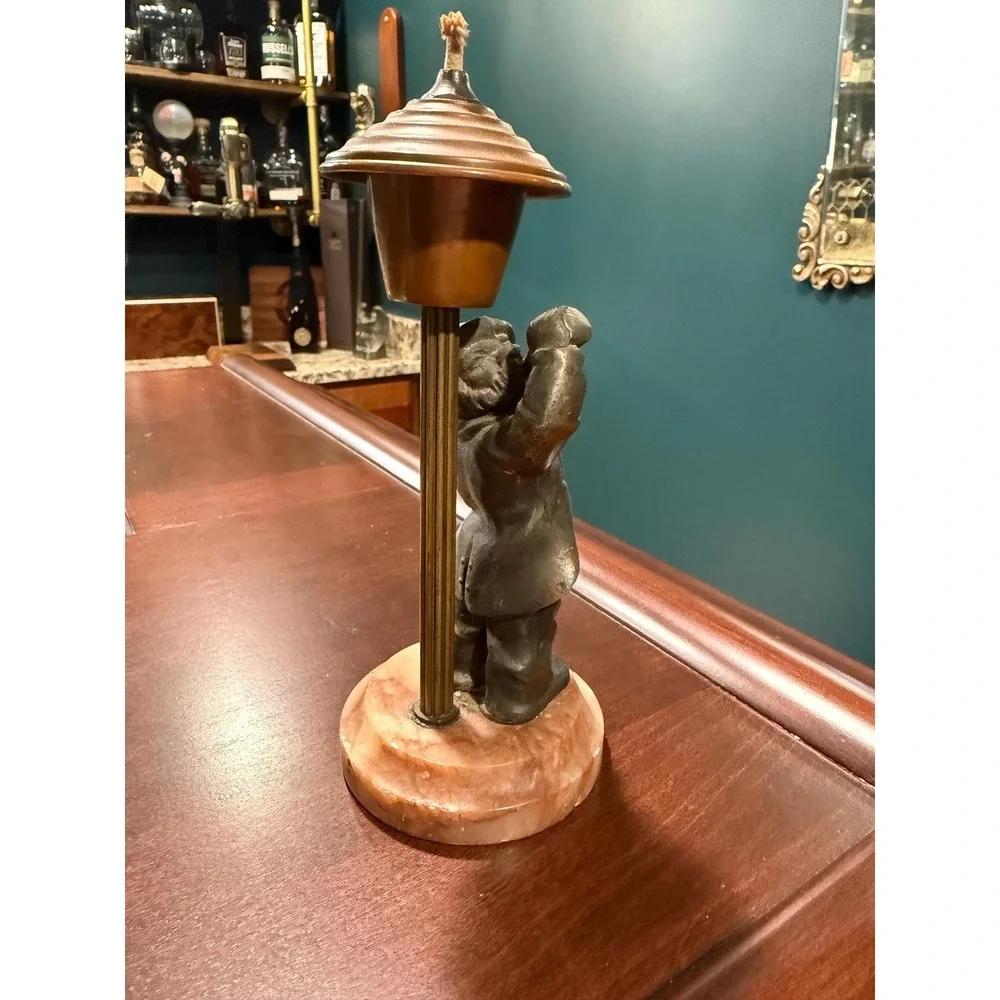 Vintage‎ 1940s Figural Oil Lamp | Drinking Man on Onyx Base | Brass Reservoir